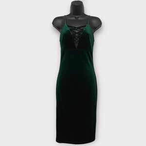 A’GACI Green Velvet Spaghetti Strap Crisscross V-Neck Dress Size Small